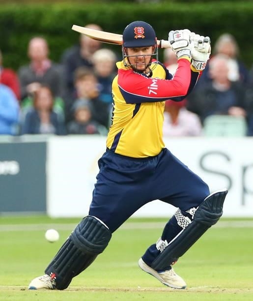 Simon Harmer of Essex Eagles bats during the Vitality T20 Blast match between Kent Spitfires and Essex Eagles at The Spitfire Ground on June 20, 2021...