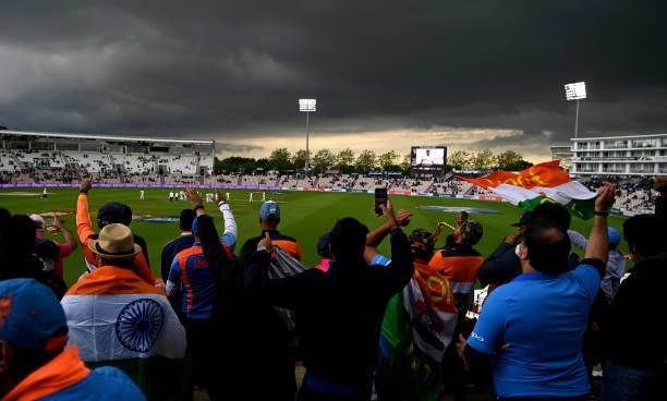 Fans watch play during Day 3 of the ICC World Test Championship Final between India and New Zealand at The Ageas Bowl on June 20, 2021 in...