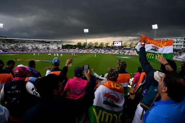 Fans watch play during Day 3 of the ICC World Test Championship Final between India and New Zealand at The Ageas Bowl on June 20, 2021 in...