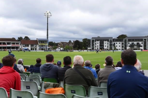 General view of play as fans watch on during the Vitality T20 Blast match between Kent Spitfires and Essex Eagles at The Spitfire Ground on June 20,...