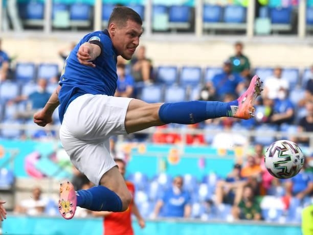 Andrea Belotti of Italy in action during the UEFA Euro 2020 Championship Group A match between Italy and Wales at Olimpico Stadium on June 20, 2021...