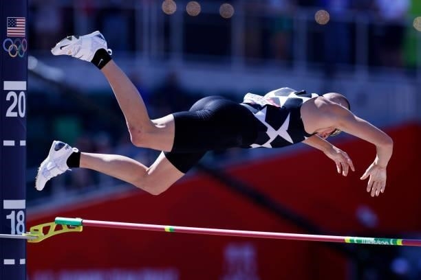 Sam Kendricks competes in Men's Pole Vault Qualifying on day 2 of the 2020 U.S. Olympic Track & Field Team Trials at Hayward Field on June 19, 2021...