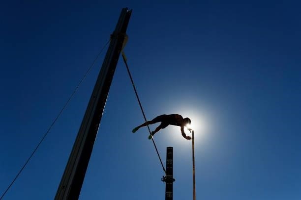 Jacob Wooten competes in Men's Pole Vault Qualifying on day 2 of the 2020 U.S. Olympic Track & Field Team Trials at Hayward Field on June 19, 2021 in...