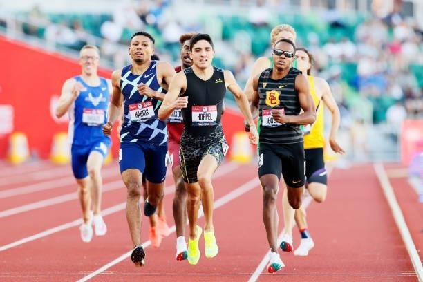 Bryce Hoppel competes in the Men's 800 Meters Semi-Final on day 2 of the 2020 U.S. Olympic Track & Field Team Trials at Hayward Field on June 19,...