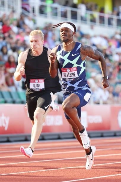 Cravon Gillespie competes in the first round of the Men's 100 Meters on day 2 of the 2020 U.S. Olympic Track & Field Team Trials at Hayward Field on...