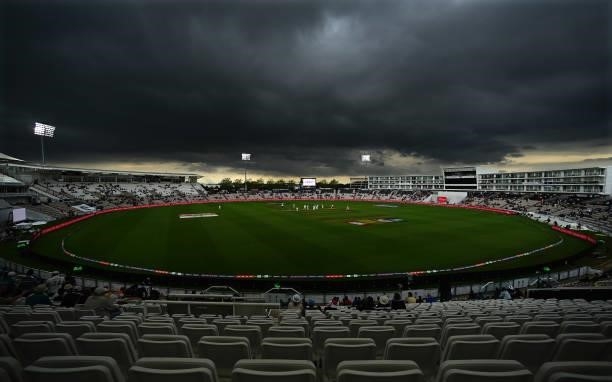 Play continues in the gloom at the end of Day 3 of the ICC World Test Championship Final between India and New Zealand at The Hampshire Bowl on June...