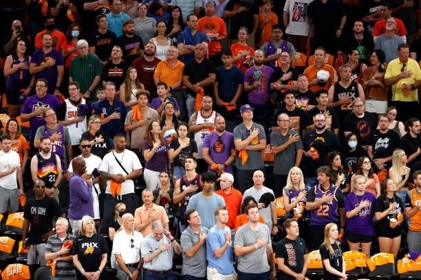 Fans stand for the national anthem before game one of the Western Conference Finals between the Phoenix Suns and the Los Angeles Clippers at Phoenix...