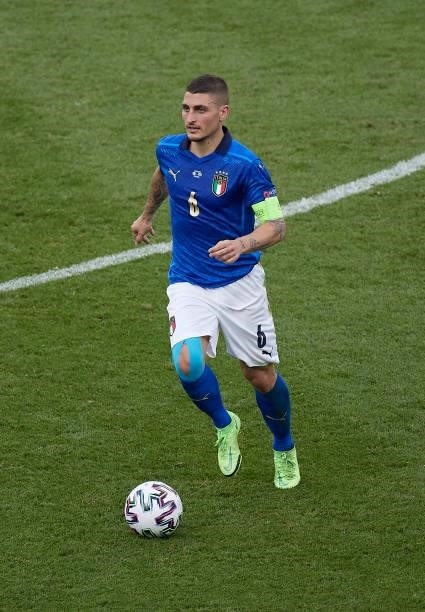 Marco Verratti of Italy in action during the UEFA Euro 2020 Championship Group A match between Italy and Wales at Olimpico Stadium on June 20, 2021...