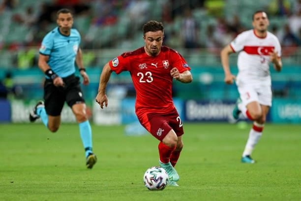 Xherdan Shaqiri of Switzerland control the ball during the UEFA Euro 2020 Championship Group A match between Switzerland and Turkey at Baku Olimpiya...