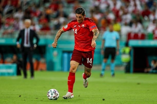 Steven Zuber of Switzerland control the ball during the UEFA Euro 2020 Championship Group A match between Switzerland and Turkey at Baku Olimpiya...
