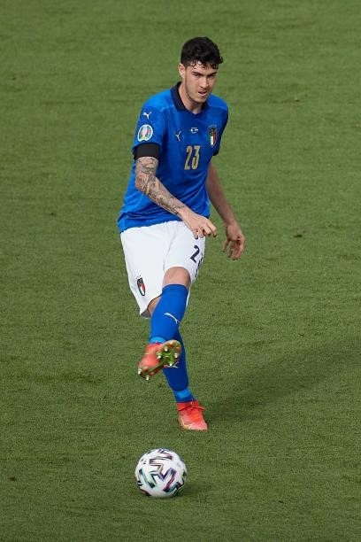 Alessandro Bastoni of Italy in action during the UEFA Euro 2020 Championship Group A match between Italy and Wales at Olimpico Stadium on June 20,...