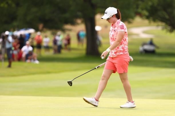 Leona Maguire of Ireland walks off the 18th green after missing a playoff by one shot during the final round of the Meijer LPGA Classic for Simply...