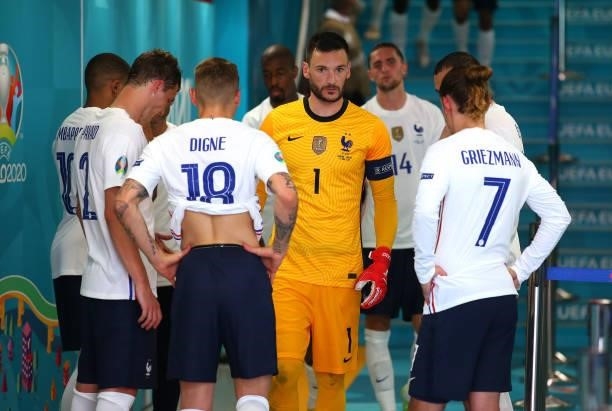 Hugo Lloris the captain of France waits with team mates in the tunnel to walk out for the second half during the UEFA Euro 2020 Championship Group F...
