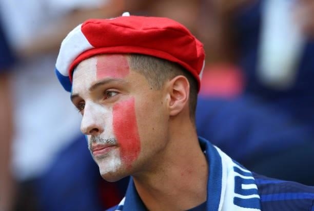 Supporter of France is seen prior to the UEFA Euro 2020 Championship Group F match between Hungary and France at Puskas Arena on June 19, 2021 in...