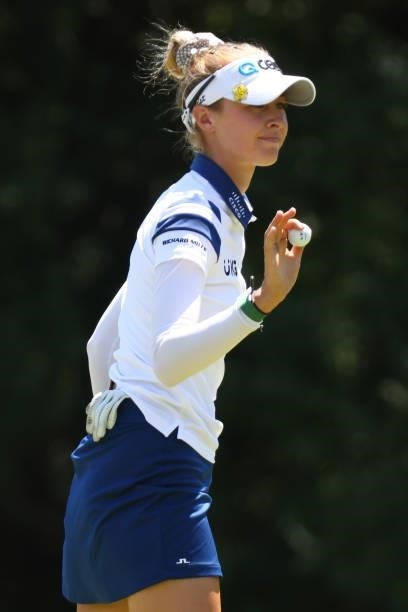 Nelly Korda after a birdie on the 11th green during the final round of the Meijer LPGA Classic for Simply Give at Blythefield Country Club on June...