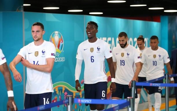 Paul Pogba of France walks out from the tunnel with his team mates for the start of the UEFA Euro 2020 Championship Group F match between Hungary and...