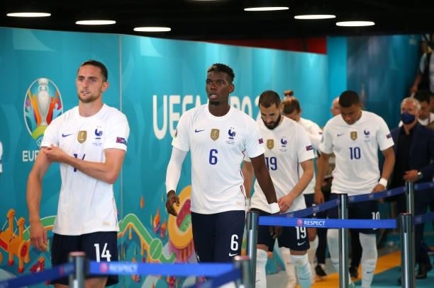 Paul Pogba of France walks out from the tunnel with his team mates for the start of the UEFA Euro 2020 Championship Group F match between Hungary and...