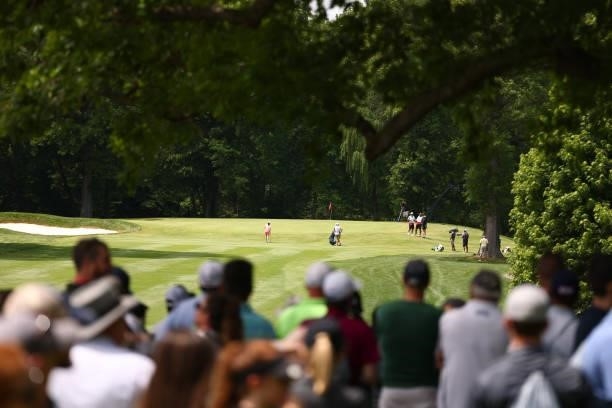 View of the 14th green during the final round of the Meijer LPGA Classic for Simply Give at Blythefield Country Club on June 20, 2021 in Grand...