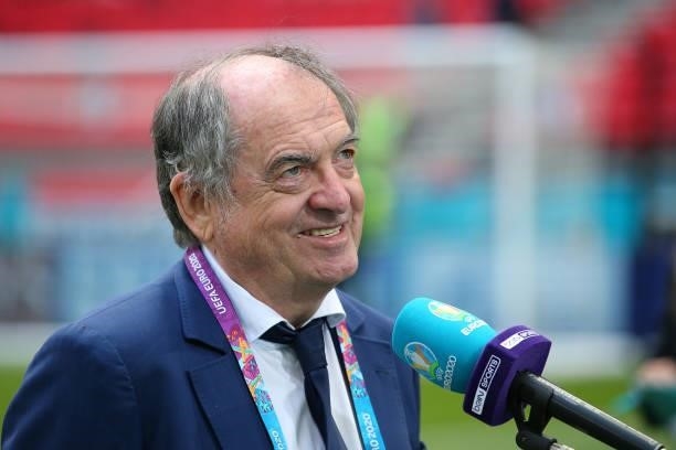 Noel Le Graet the President of the French Football Federation is interviewed prior to the UEFA Euro 2020 Championship Group F match between Hungary...