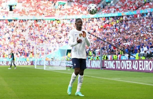 Ousmane Dembele of France collects the ball during the UEFA Euro 2020 Championship Group F match between Hungary and France at Puskas Arena on June...