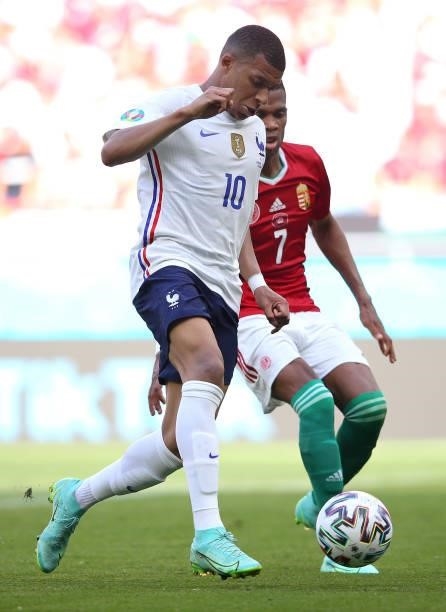 Kylian Mbappe of France during the UEFA Euro 2020 Championship Group F match between Hungary and France at Puskas Arena on June 19, 2021 in Budapest,...
