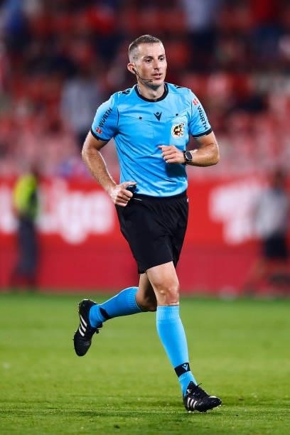 Iglesias Villanueva, match referee gestures during the La Liga Smartbank Playoff Final 2nd Leg match between Girona FC and Rayo Vallecano at...