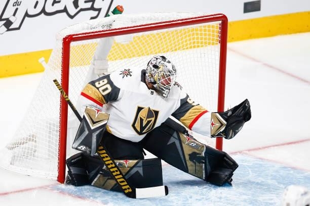 Robin Lehner of the Vegas Golden Knights makes the save against the Montreal Canadiens during the first period in Game Four of the Stanley Cup...