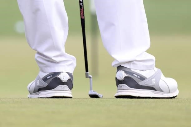 Detailed view of shoes worn by Louis Oosthuizen of South Africa are seen during the final round of the 2021 U.S. Open at Torrey Pines Golf Course on...