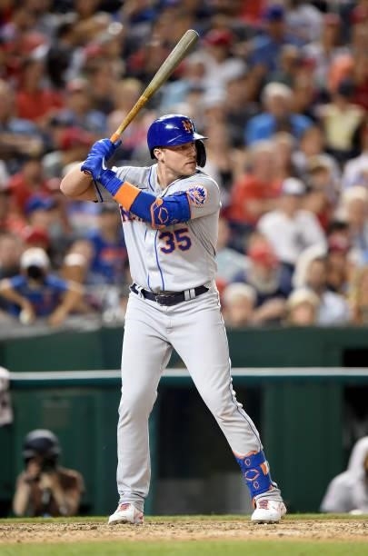 Brandon Drury of the New York Mets bats against the Washington Nationals at Nationals Park on June 18, 2021 in Washington, DC.