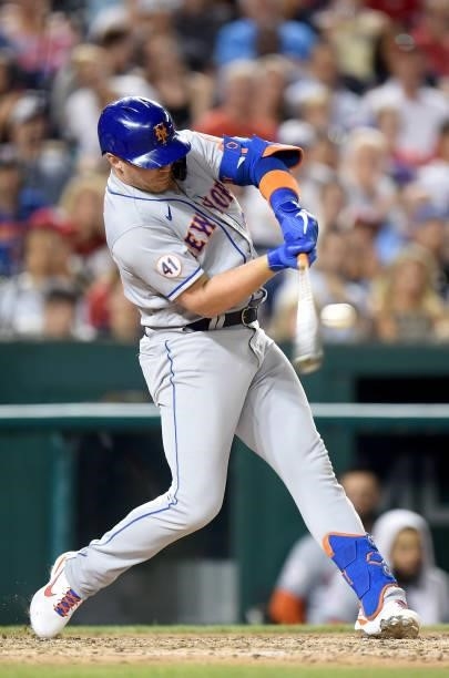 Brandon Drury of the New York Mets bats against the Washington Nationals at Nationals Park on June 18, 2021 in Washington, DC.