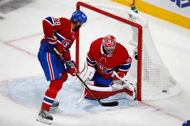 Carey Price of the Montreal Canadiens reacts after allowing a goal to Brayden McNabb of the Vegas Golden Knights during the third period in Game Four...