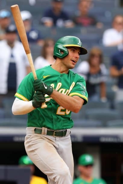 Matt Olson of the Oakland Athletics in action against the New York Yankees during a game at Yankee Stadium on June 19, 2021 in New York City.