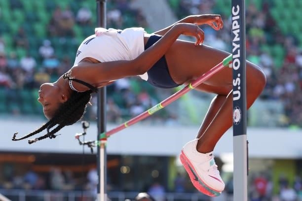 Sanaa Barnes competes in the Women's High Jump Final on day three of the 2020 U.S. Olympic Track & Field Team Trials at Hayward Field on June 20,...