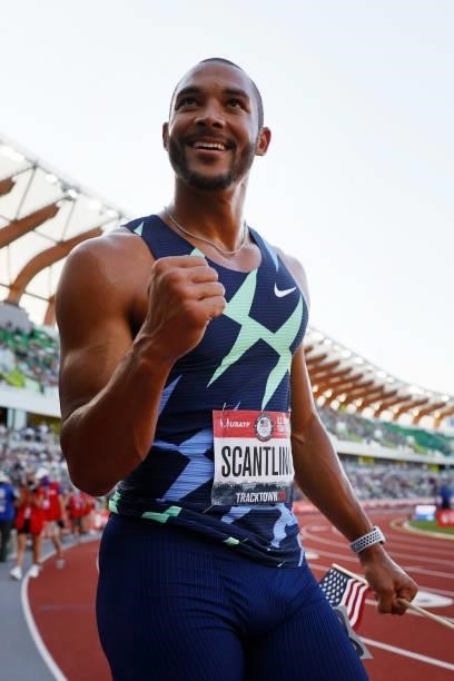 Garrett Scantling reacts after winning the Men's Decathon on day three of the 2020 U.S. Olympic Track & Field Team Trials at Hayward Field on June...