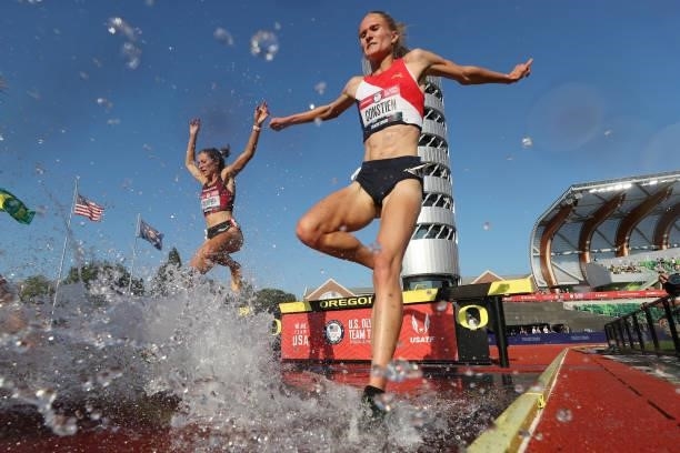 Val Constien competes in the Women's 3000 Meter Steeplechase on day three of the 2020 U.S. Olympic Track & Field Team Trials at Hayward Field on June...