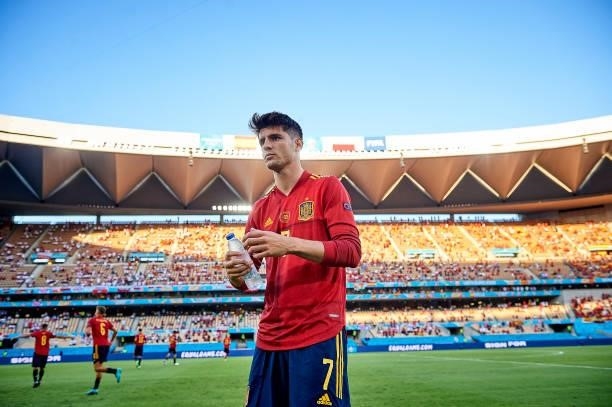 Alvaro Morata of Spain looks on during the UEFA Euro 2020 Championship Group E match between Spain and Poland at Estadio La Cartuja on June 19, 2021...