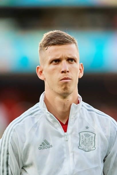 Dani Olmo of Spain looks on during the UEFA Euro 2020 Championship Group E match between Spain and Poland at Estadio La Cartuja on June 19, 2021 in...