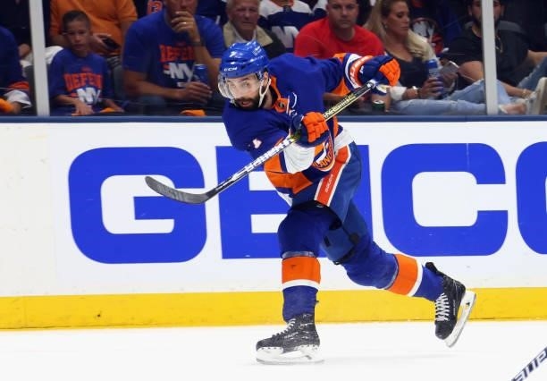 Jordan Eberle of the New York Islanders skates against the Tampa Bay Lightning in Game Four of the Stanley Cup Semifinals during the 2021 Stanley Cup...