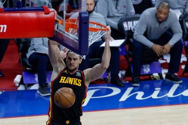 Danilo Gallinari of the Atlanta Hawks dunks during the fourth quarter against the Philadelphia 76ers during Game Seven of the Eastern Conference...