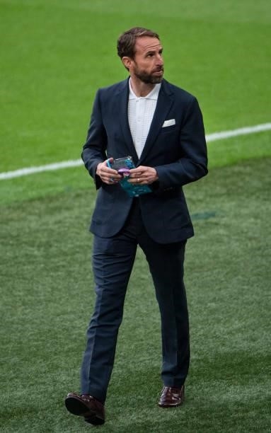 The England manager Gareth Southgate before the UEFA Euro 2020 Championship Group D match between England and Scotland at Wembley Stadium on June 18,...