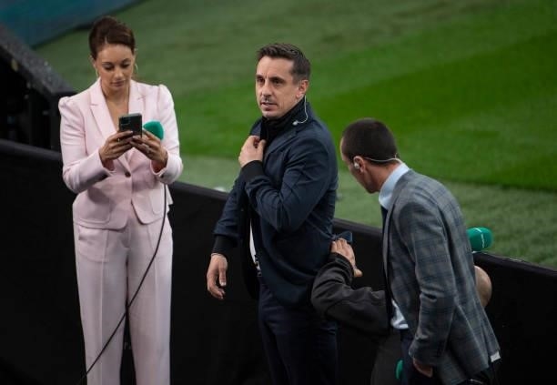 Sport pundit Gary Neville before the UEFA Euro 2020 Championship Group D match between England and Scotland at Wembley Stadium on June 18, 2021 in...