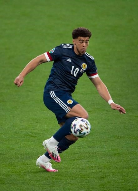 Ché Adams of Scotland in action during the UEFA Euro 2020 Championship Group D match between England and Scotland at Wembley Stadium on June 18, 2021...