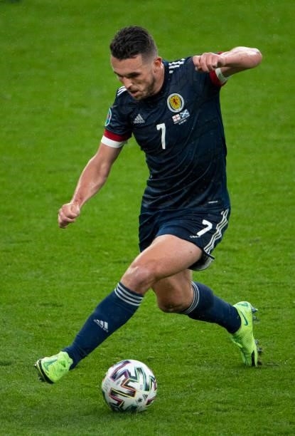 John McGinn of Scotland in action during the UEFA Euro 2020 Championship Group D match between England and Scotland at Wembley Stadium on June 18,...