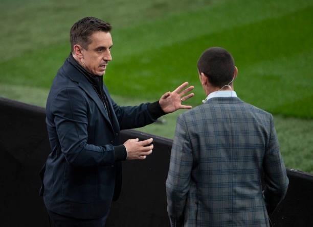 Sport pundits Gary Neville and Scott Brown before the UEFA Euro 2020 Championship Group D match between England and Scotland at Wembley Stadium on...