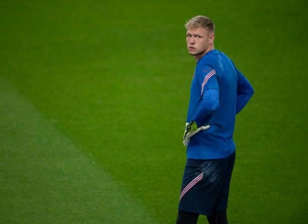 The England reserve goalkeeper Aaron Ramsdale warms up before the UEFA Euro 2020 Championship Group D match between England and Scotland at Wembley...