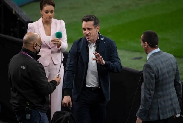Sport pundit Gary Neville before the UEFA Euro 2020 Championship Group D match between England and Scotland at Wembley Stadium on June 18, 2021 in...