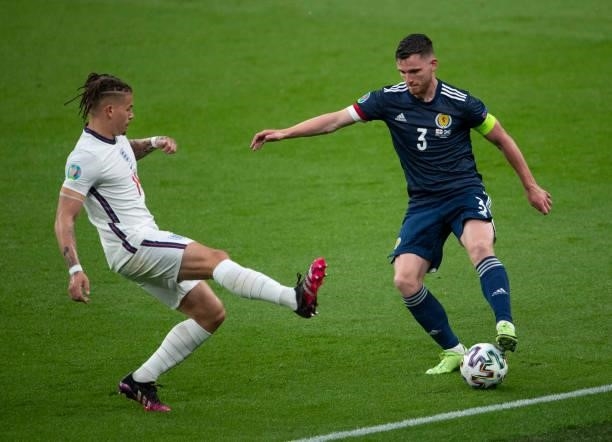 Andy Robertson of Scotland and Kalvin Phillips of England in action during the UEFA Euro 2020 Championship Group D match between England and Scotland...