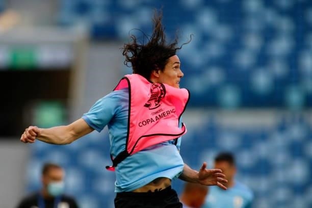 Edinson Cavani of Uruguay warms up before a group A match between Uruguay and Chile as part of Conmebol Copa America Brazil 2021 at Arena Pantanal on...