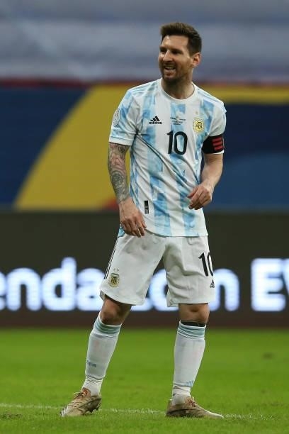 Lionel Messi of Argentina reacts after missing a free kick during a group A match between Argentina and Paraguay as part of Conmebol Copa America...