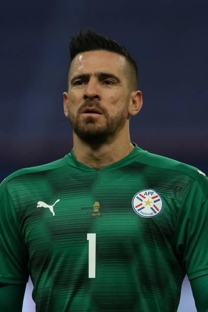 Antony Silva goalkeeper of Paraguay looks on before a group A match between Argentina and Paraguay as part of Conmebol Copa America Brazil 2021 at...